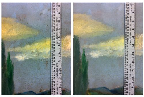 oil painting cleaning before + after Oil painting before and after cleaning.
